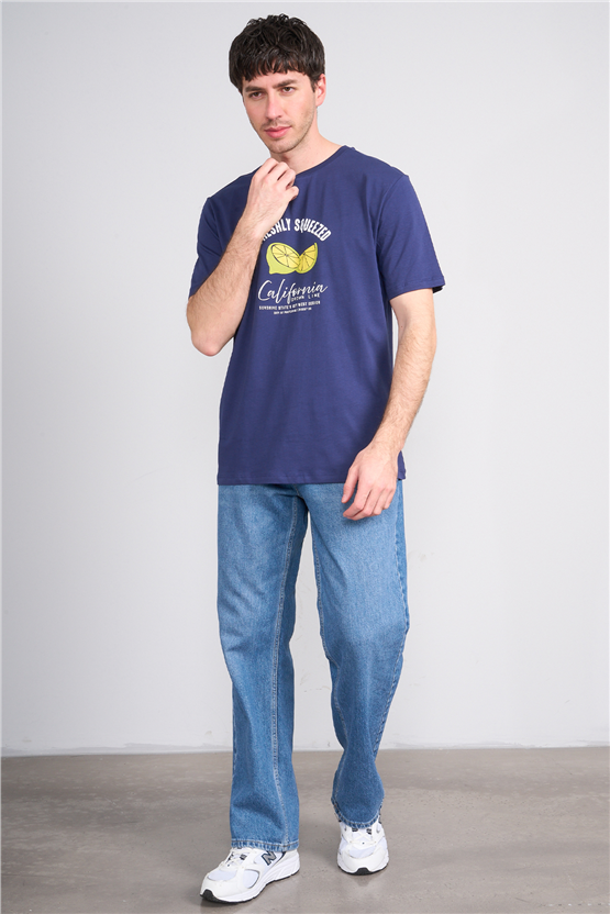 Çetinkaya Mentality 4636 Bisiklet Yaka Regular Baskılı T-shirt Açık Lacivert