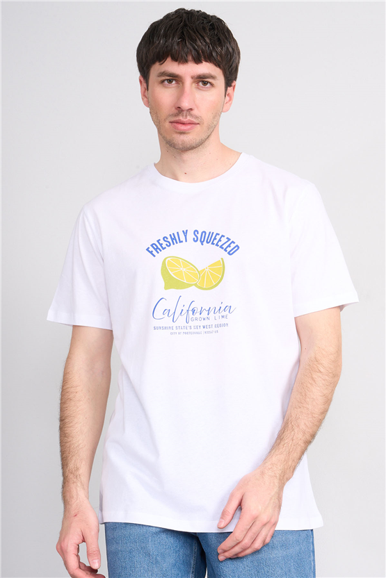 Çetinkaya Mentality 4636 Bisiklet Yaka Regular Baskılı T-shirt Beyaz