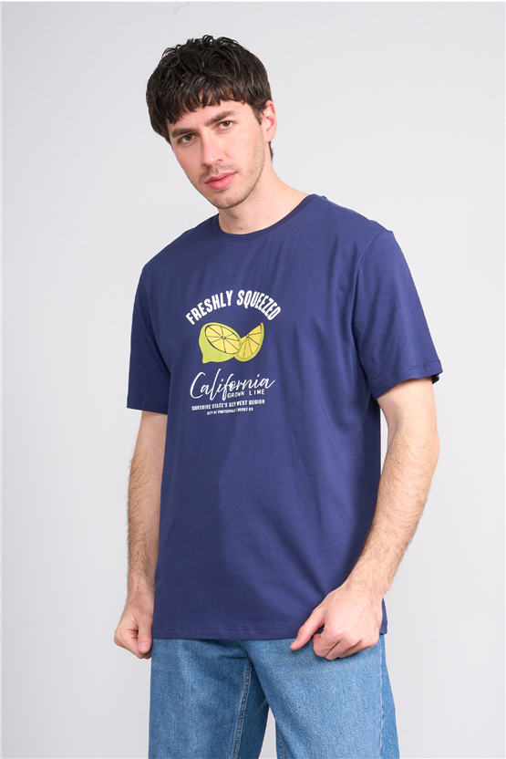 Çetinkaya Mentality 4636 Bisiklet Yaka Regular Baskılı T-shirt Açık Lacivert