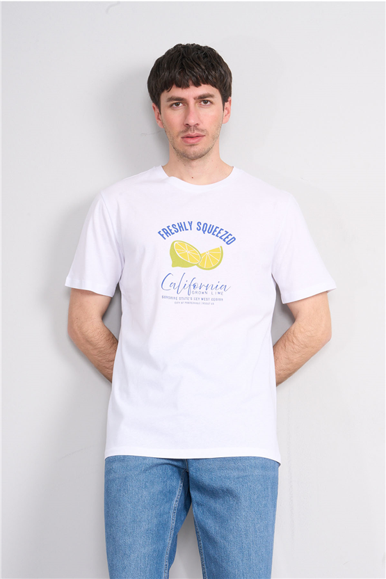 Çetinkaya Mentality 4636 Bisiklet Yaka Regular Baskılı T-shirt Beyaz