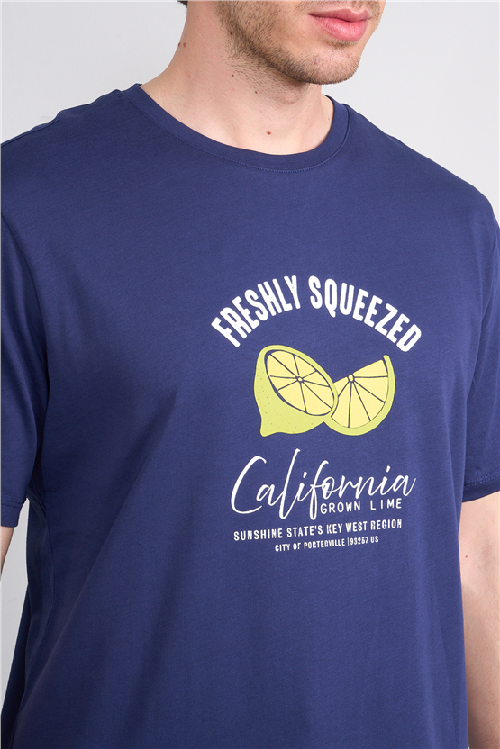 Çetinkaya Mentality 4636 Bisiklet Yaka Regular Baskılı T-shirt Açık Lacivert