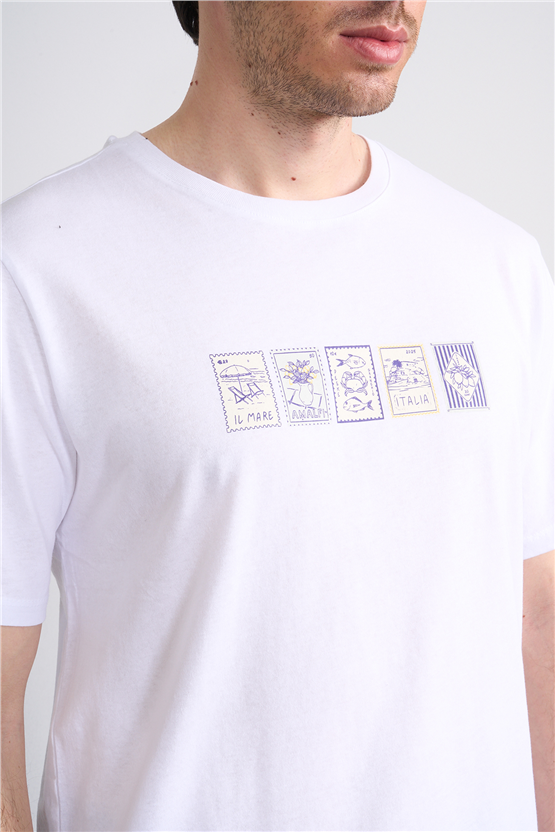 Çetinkaya Mentality 4637 Bisiklet Yaka Regular Baskılı T-shirt Beyaz