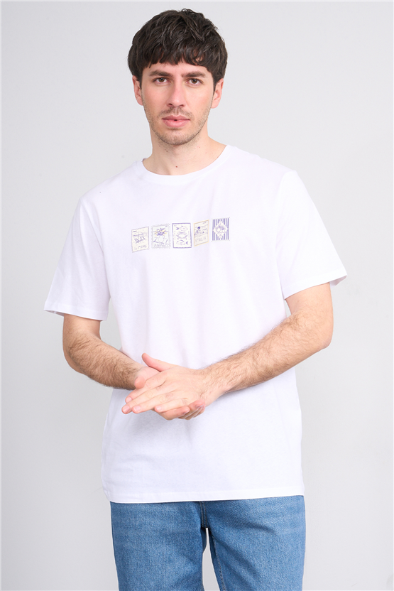 Çetinkaya Mentality 4637 Bisiklet Yaka Regular Baskılı T-shirt Beyaz