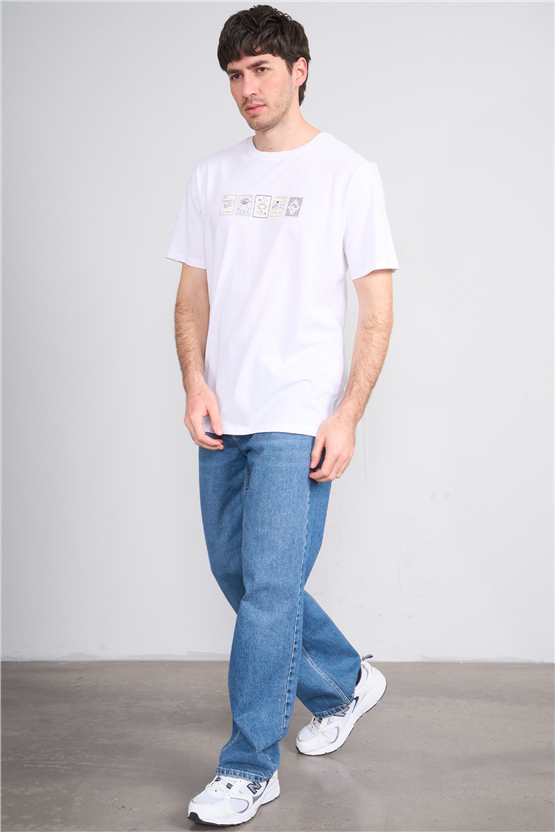 Çetinkaya Mentality 4637 Bisiklet Yaka Regular Baskılı T-shirt Beyaz