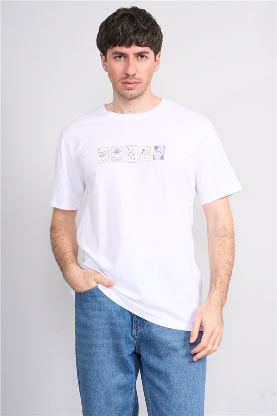 Çetinkaya Mentality 4637 Bisiklet Yaka Regular Baskılı T-shirt Beyaz