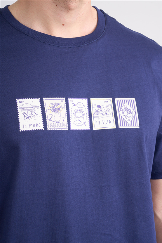 Çetinkaya Mentality 4637 Bisiklet Yaka Regular Baskılı T-shirt Açık Lacivert