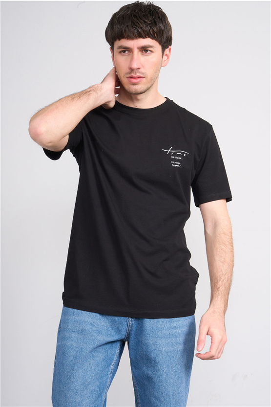 Çetinkaya Mentality 4638 Bisiklet Yaka Regular Baskılı T-shirt Siyah