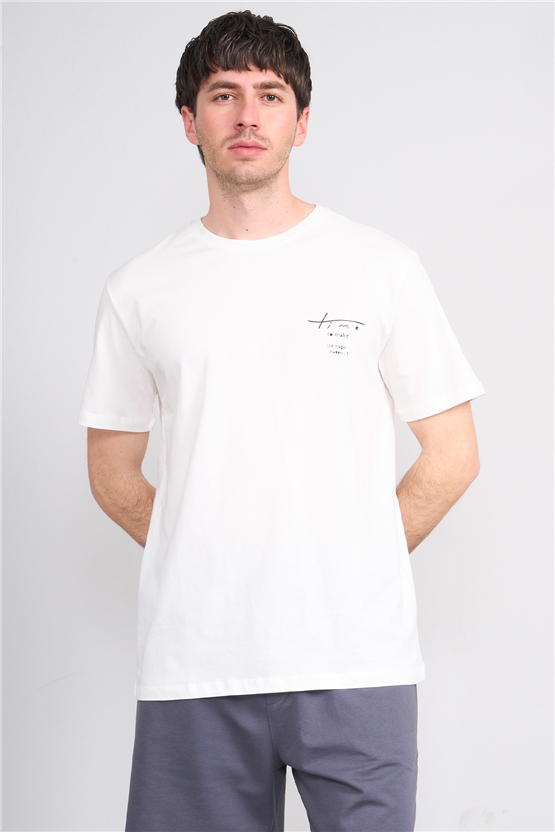 Çetinkaya Mentality 4638 Bisiklet Yaka Regular Baskılı T-shirt Krem