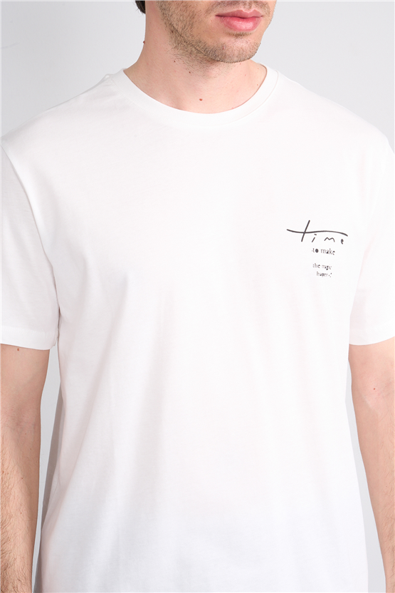 Çetinkaya Mentality 4638 Bisiklet Yaka Regular Baskılı T-shirt Krem