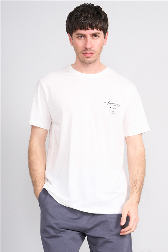 Çetinkaya Mentality 4638 Bisiklet Yaka Regular Baskılı T-shirt Krem