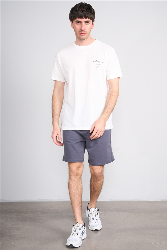 Çetinkaya Mentality 4638 Bisiklet Yaka Regular Baskılı T-shirt Krem