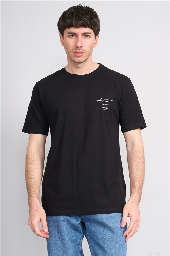 Çetinkaya Mentality 4638 Bisiklet Yaka Regular Baskılı T-shirt Siyah