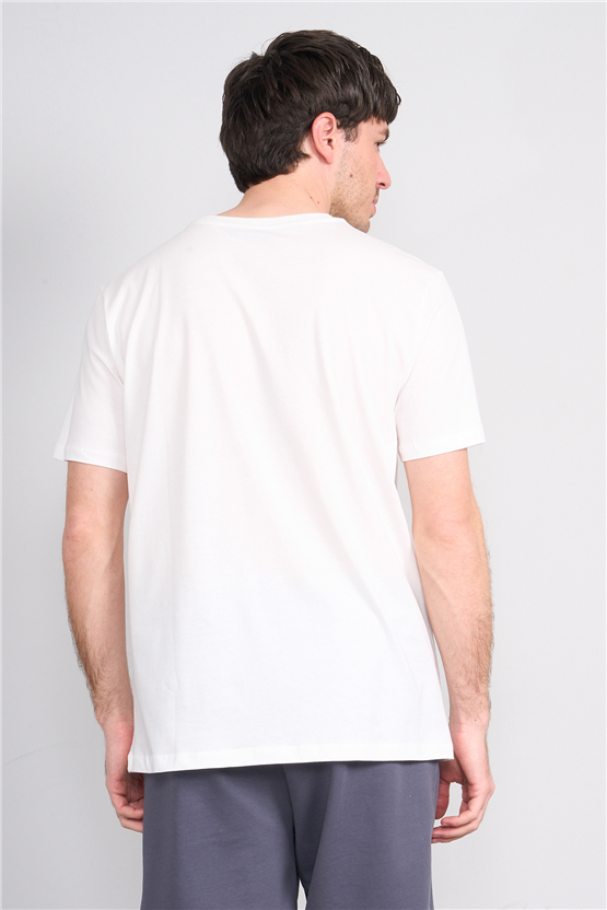 Çetinkaya Mentality 4638 Bisiklet Yaka Regular Baskılı T-shirt Krem