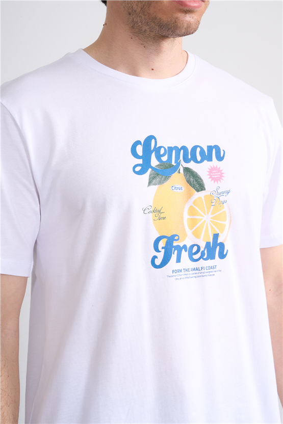 Çetinkaya Mentality 4639 Bisiklet Yaka Regular Baskılı T-shirt Beyaz