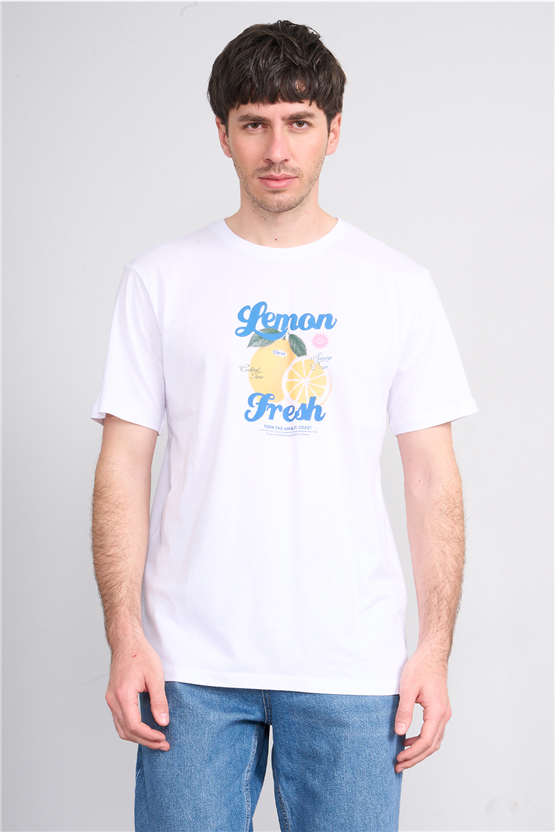 Çetinkaya Mentality 4639 Bisiklet Yaka Regular Baskılı T-shirt Beyaz