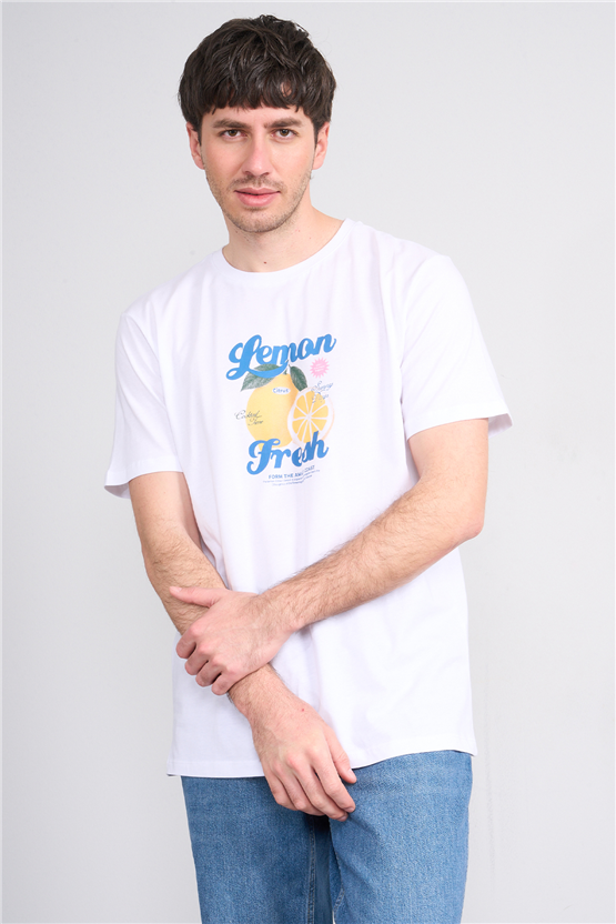 Çetinkaya Mentality 4639 Bisiklet Yaka Regular Baskılı T-shirt Beyaz