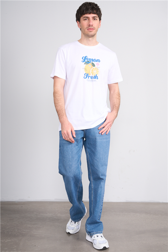 Çetinkaya Mentality 4639 Bisiklet Yaka Regular Baskılı T-shirt Beyaz