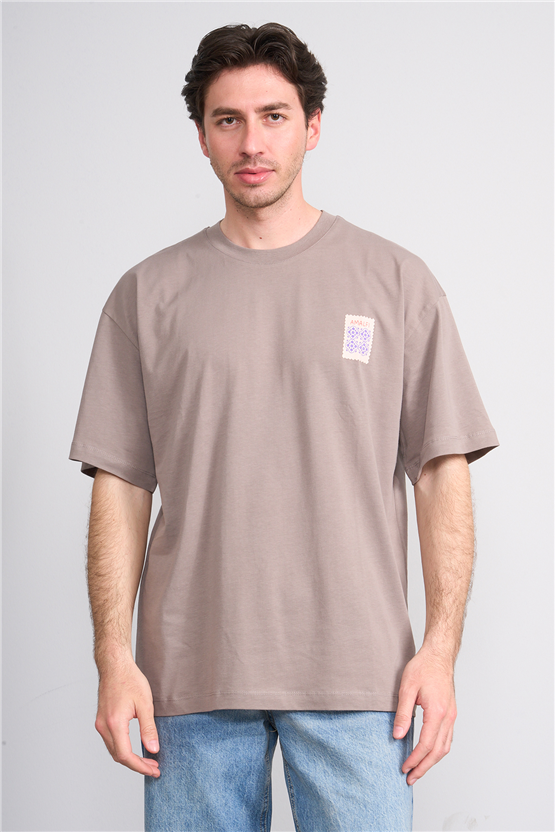 Çetinkaya Mentality 4640 Bisiklet Yaka Relax Fit Baskılı T-shirt Koyu Vizon