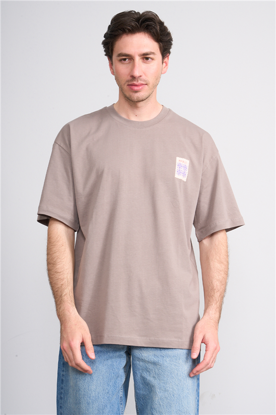 Çetinkaya Mentality 4640 Bisiklet Yaka Relax Fit Baskılı T-shirt Koyu Vizon