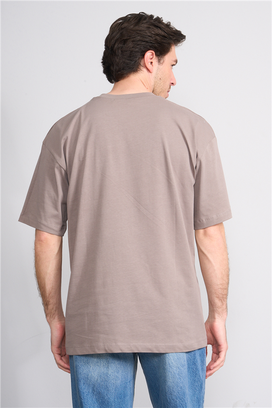 Çetinkaya Mentality 4640 Bisiklet Yaka Relax Fit Baskılı T-shirt Koyu Vizon