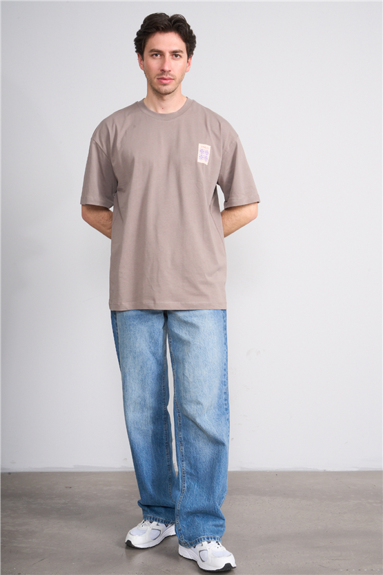 Çetinkaya Mentality 4640 Bisiklet Yaka Relax Fit Baskılı T-shirt Koyu Vizon