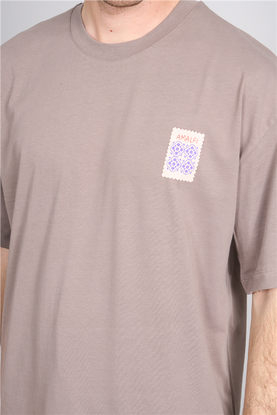 Çetinkaya Mentality 4640 Bisiklet Yaka Relax Fit Baskılı T-shirt Koyu Vizon