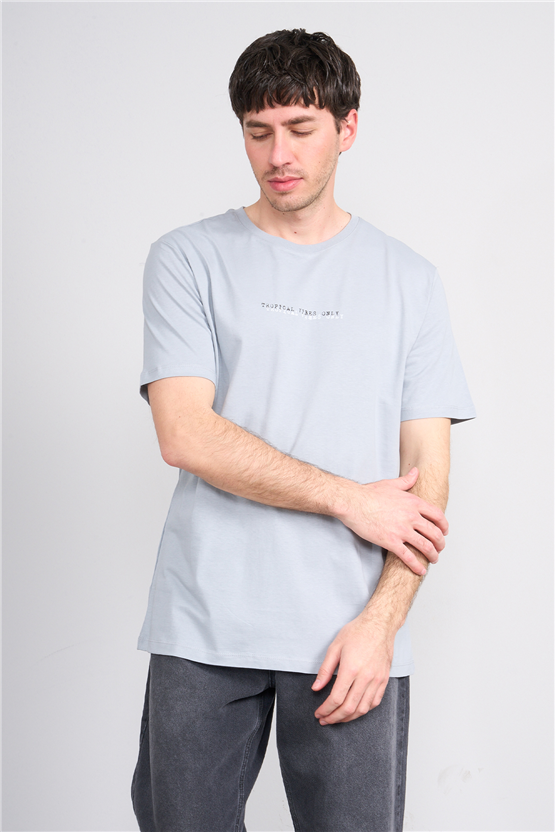Çetinkaya Mentality 4642 Bisiklet Yaka Regular Baskılı T-shirt Açık Gri