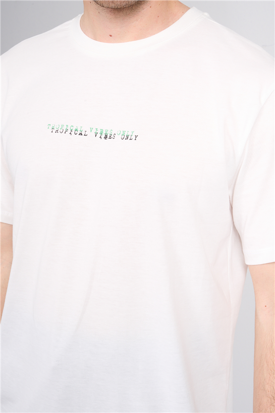 Çetinkaya Mentality 4642 Bisiklet Yaka Regular Baskılı T-shirt Krem