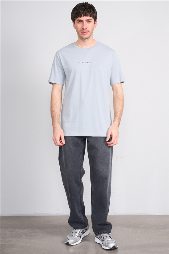 Çetinkaya Mentality 4642 Bisiklet Yaka Regular Baskılı T-shirt Açık Gri