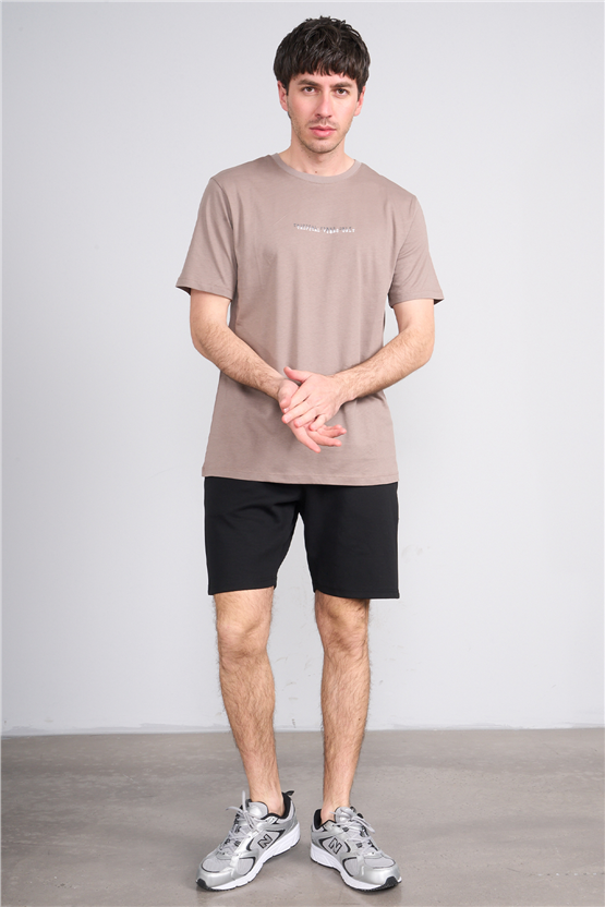 Çetinkaya Mentality 4642 Bisiklet Yaka Regular Baskılı T-shirt Koyu Vizon