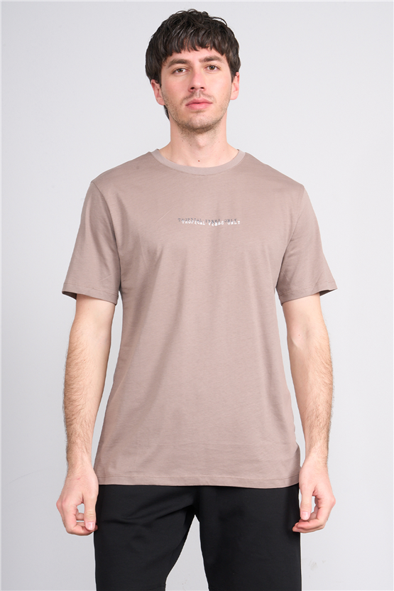 Çetinkaya Mentality 4642 Bisiklet Yaka Regular Baskılı T-shirt Koyu Vizon