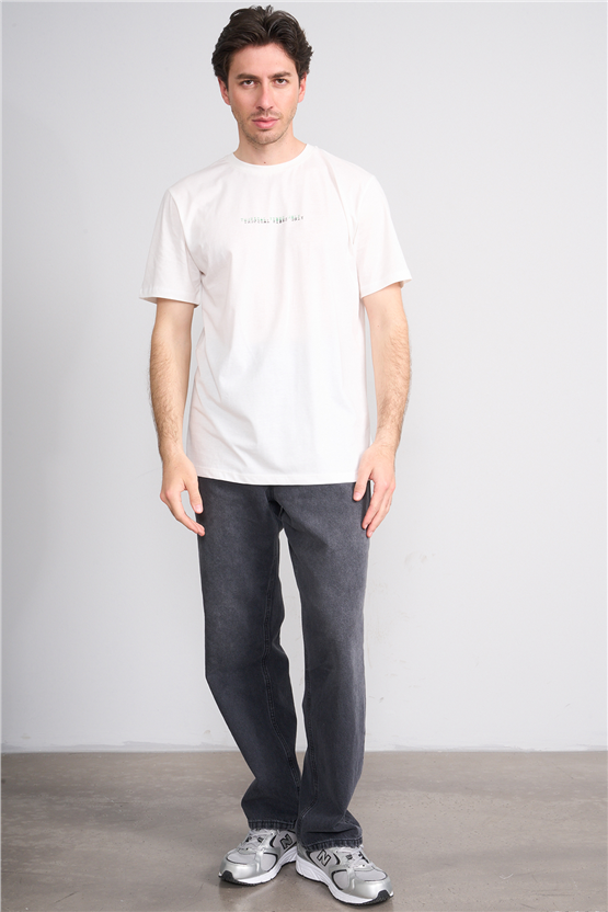 Çetinkaya Mentality 4642 Bisiklet Yaka Regular Baskılı T-shirt Krem