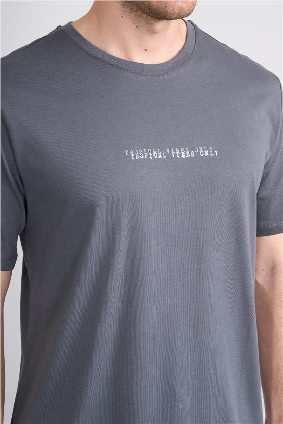 Çetinkaya Mentality 4642 Bisiklet Yaka Regular Baskılı T-shirt Koyu Gri