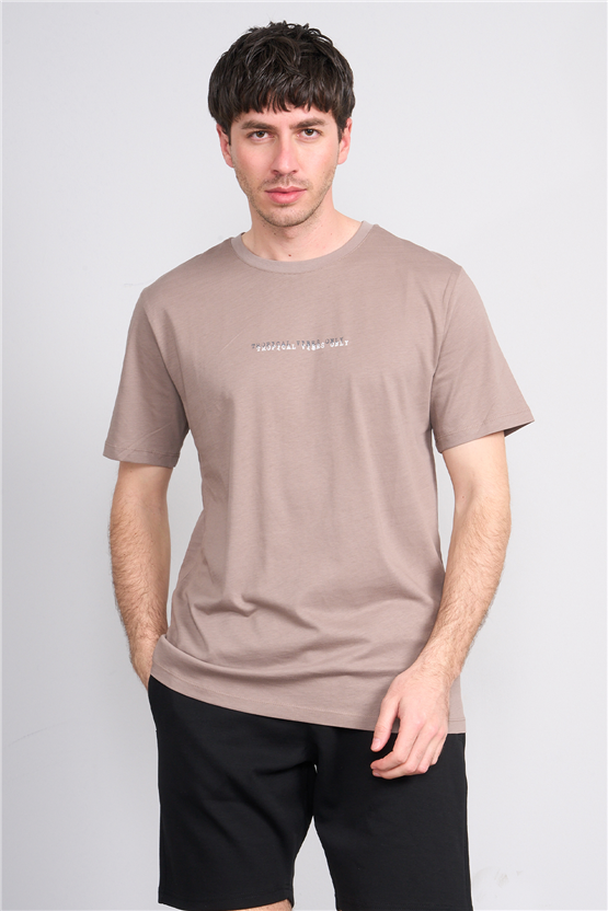 Çetinkaya Mentality 4642 Bisiklet Yaka Regular Baskılı T-shirt Koyu Vizon