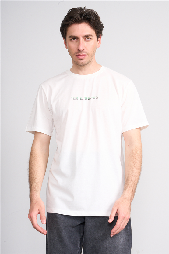 Çetinkaya Mentality 4642 Bisiklet Yaka Regular Baskılı T-shirt Krem