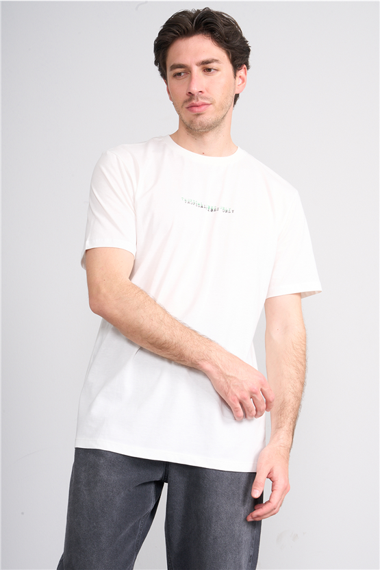 Çetinkaya Mentality 4642 Bisiklet Yaka Regular Baskılı T-shirt Krem