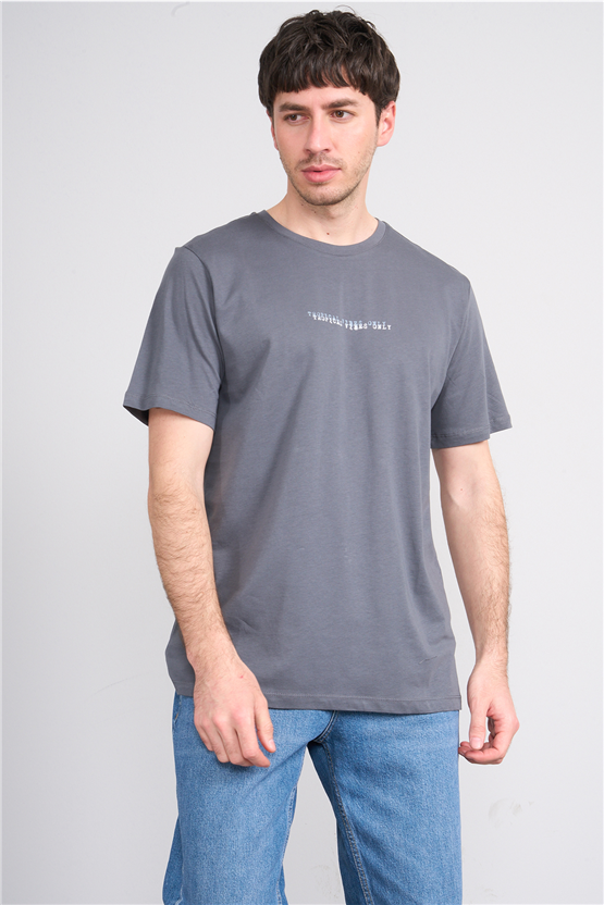 Çetinkaya Mentality 4642 Bisiklet Yaka Regular Baskılı T-shirt Koyu Gri