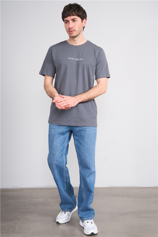 Çetinkaya Mentality 4642 Bisiklet Yaka Regular Baskılı T-shirt Koyu Gri