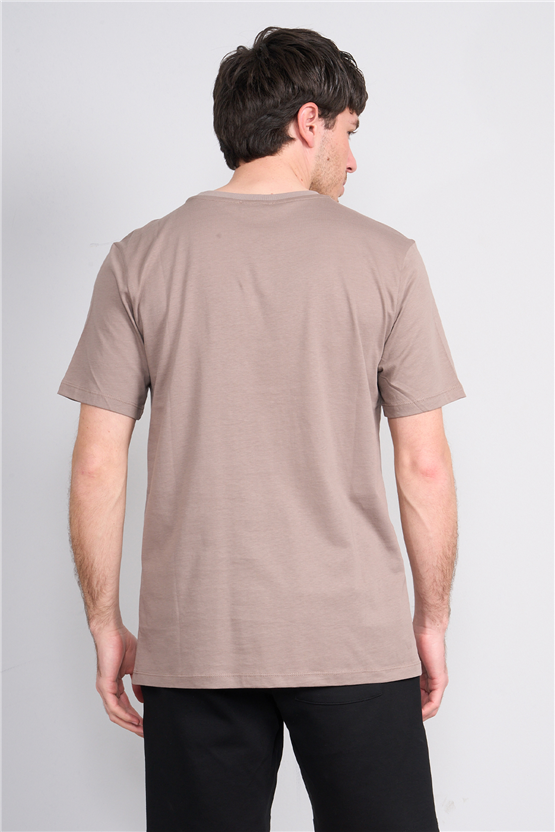 Çetinkaya Mentality 4642 Bisiklet Yaka Regular Baskılı T-shirt Koyu Vizon