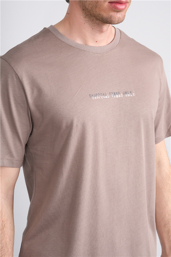Çetinkaya Mentality 4642 Bisiklet Yaka Regular Baskılı T-shirt Koyu Vizon