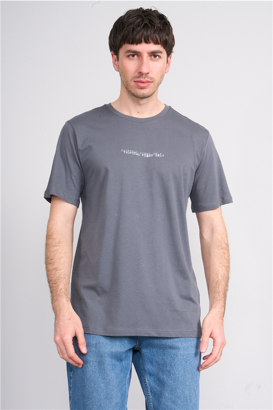 Çetinkaya Mentality 4642 Bisiklet Yaka Regular Baskılı T-shirt Koyu Gri