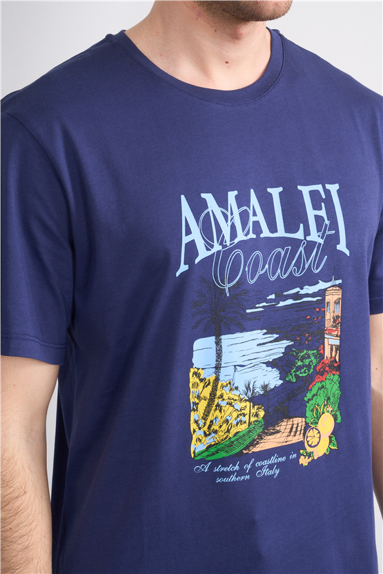 Çetinkaya Mentality 4645 Bisiklet Yaka Regular Baskılı T-shirt Açık Lacivert