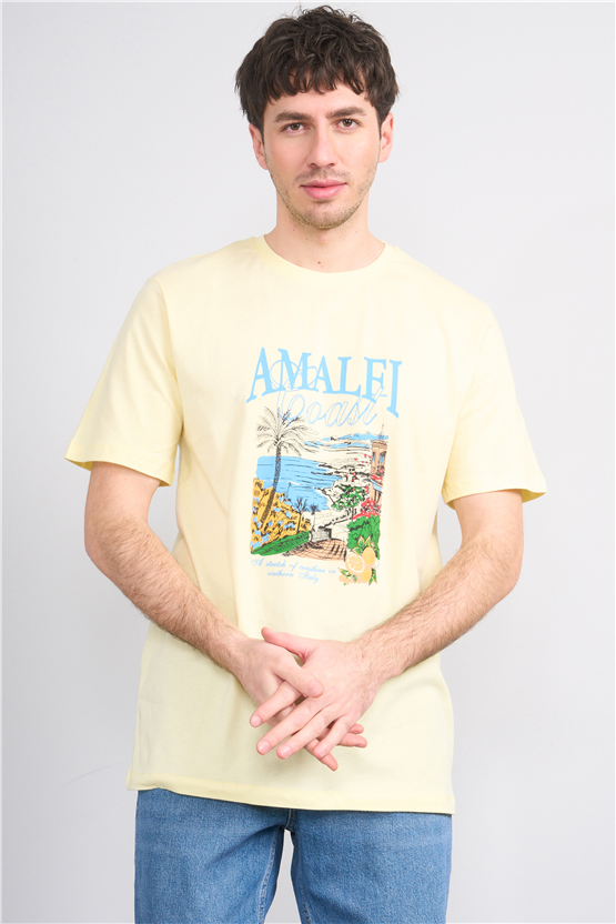 Çetinkaya Mentality 4645 Bisiklet Yaka Regular Baskılı T-shirt Uçuk Sarı