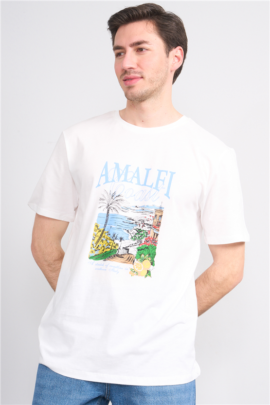 Çetinkaya Mentality 4645 Bisiklet Yaka Regular Baskılı T-shirt Krem