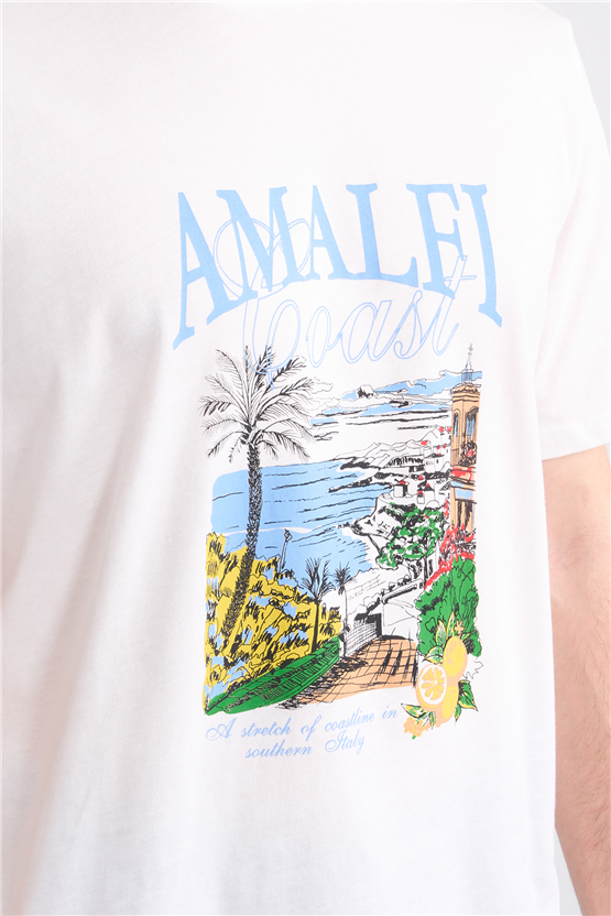 Çetinkaya Mentality 4645 Bisiklet Yaka Regular Baskılı T-shirt Krem