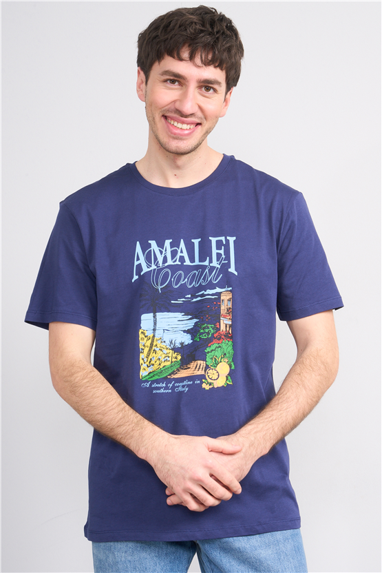 Çetinkaya Mentality 4645 Bisiklet Yaka Regular Baskılı T-shirt Açık Lacivert