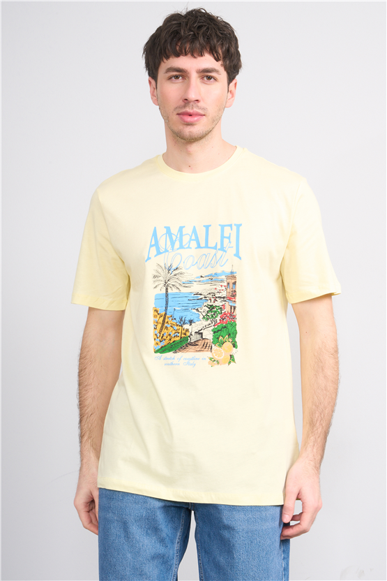 Çetinkaya Mentality 4645 Bisiklet Yaka Regular Baskılı T-shirt Uçuk Sarı