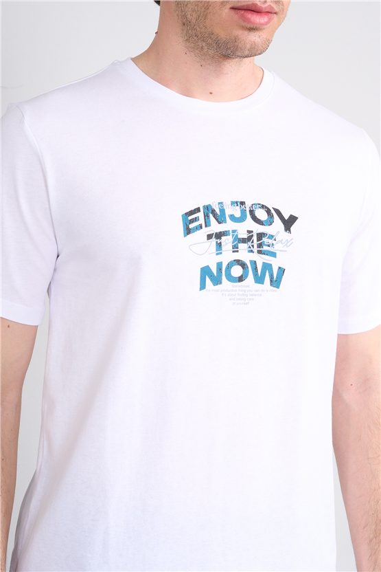 Çetinkaya Mentality 4646 Bisiklet Yaka Regular Baskılı T-shirt Beyaz
