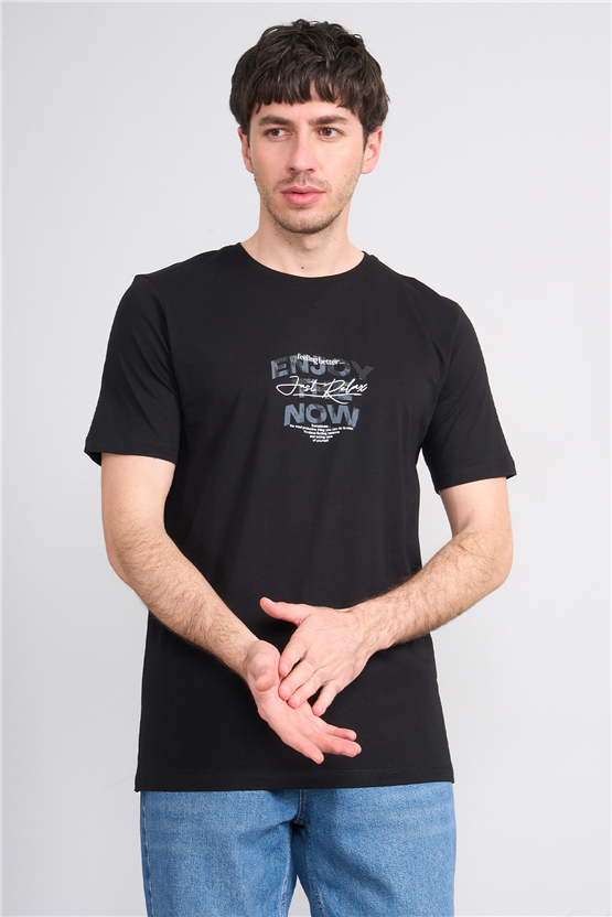 Çetinkaya Mentality 4646 Bisiklet Yaka Regular Baskılı T-shirt Siyah