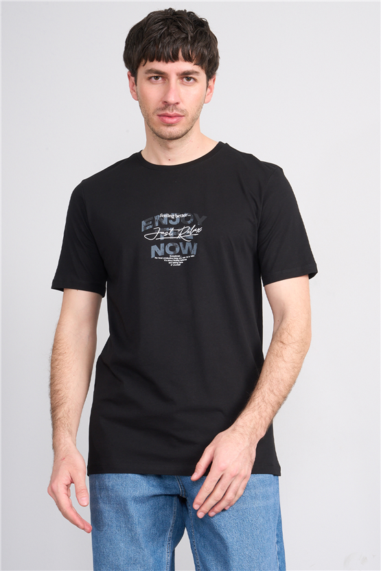 Çetinkaya Mentality 4646 Bisiklet Yaka Regular Baskılı T-shirt Siyah